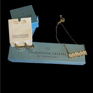 Touchstone Crystal by Swarovski Baguette Bar Necklace & Gold Plated Huggie Hoops